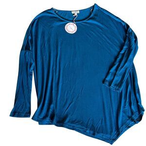 Umgee Blue Long Sleeve Tunic Large NWT Stretch Drop Shoulder Comfy Lounge Wear